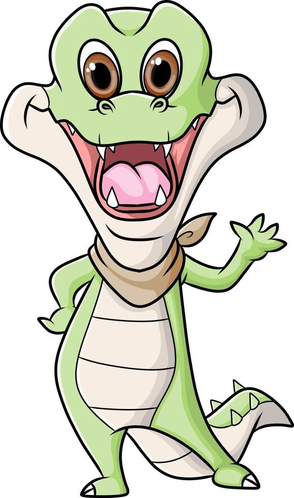 The happy crocodile is waving the hand and ready for eat vector