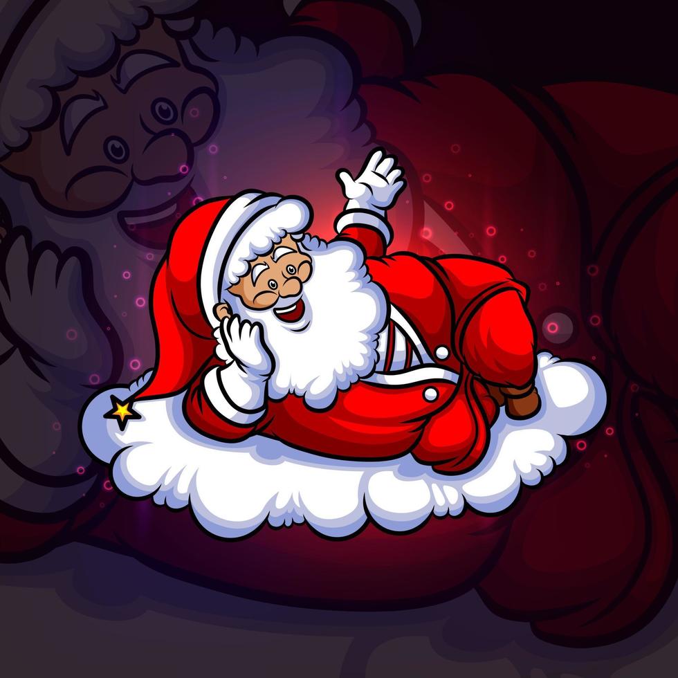 The happy santa is gesturing something esport logo design vector