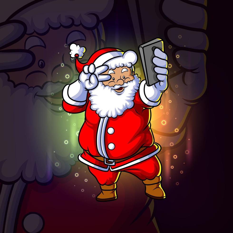 santa está haciendo el diseño de la mascota selfie esport vector