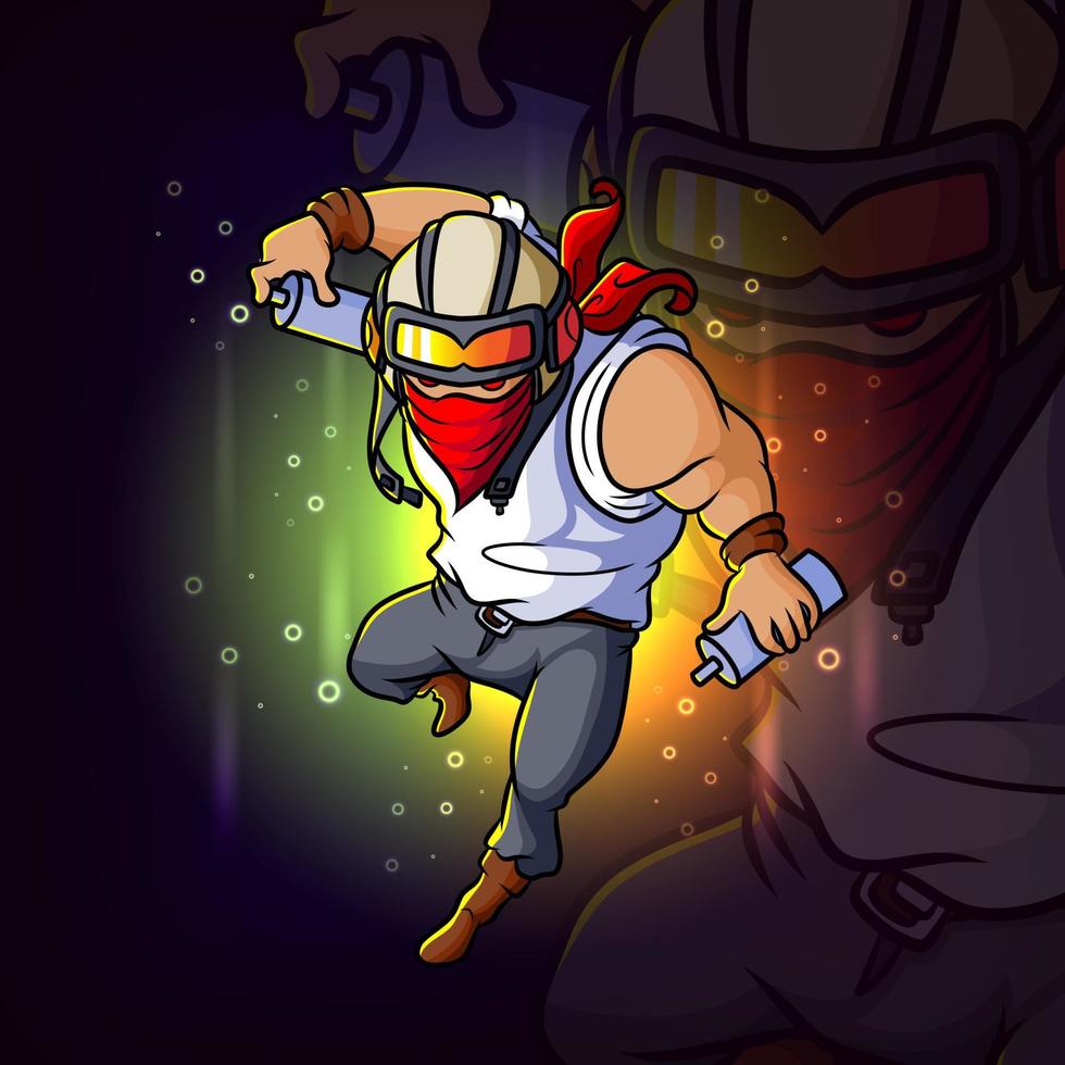 el diseño de la mascota del esport del personaje de graffiti piloto vector