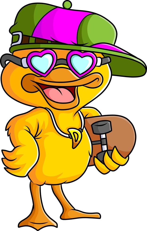 The cool duck is skater and wearing sunglasses vector