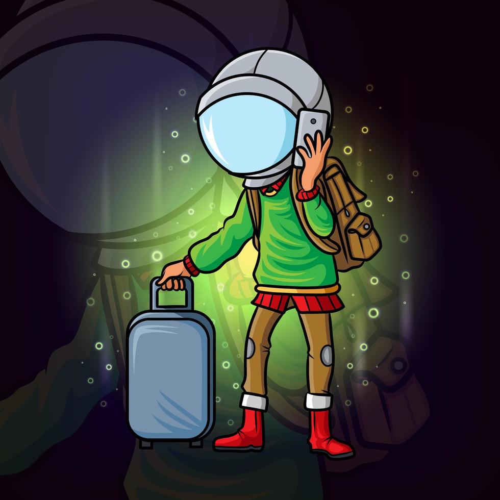 The cool traveler with the astronaut helmet esport mascot design vector