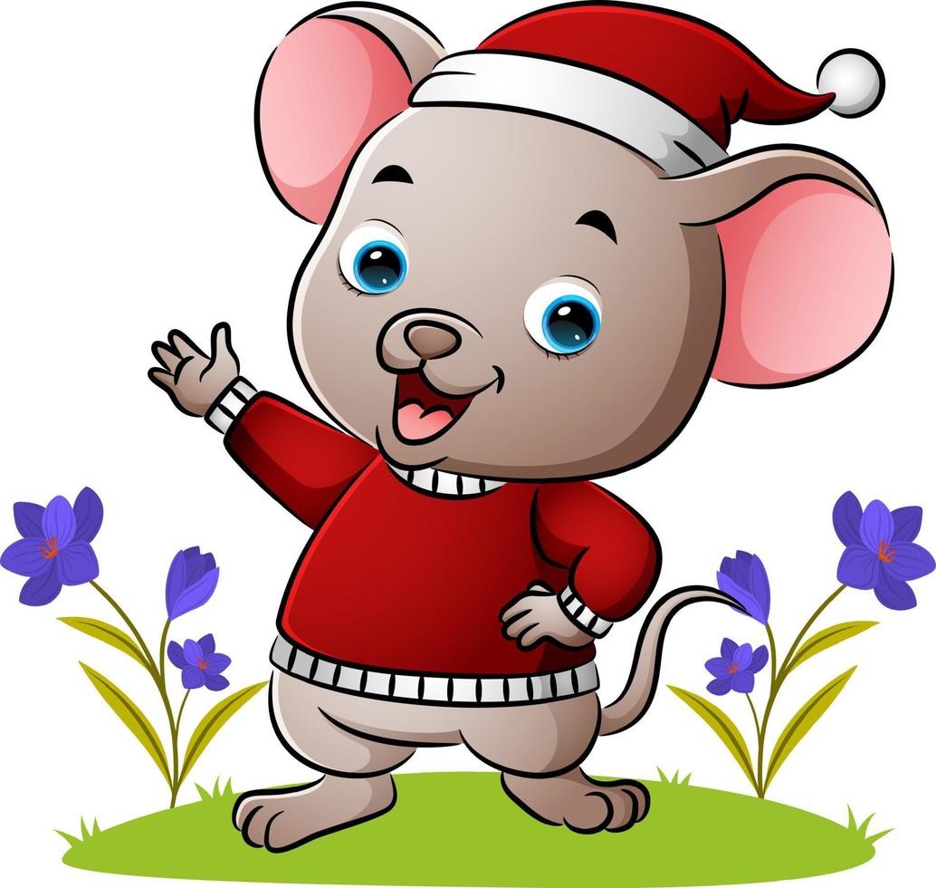 The mouse is wearing the sweater and santa hat vector