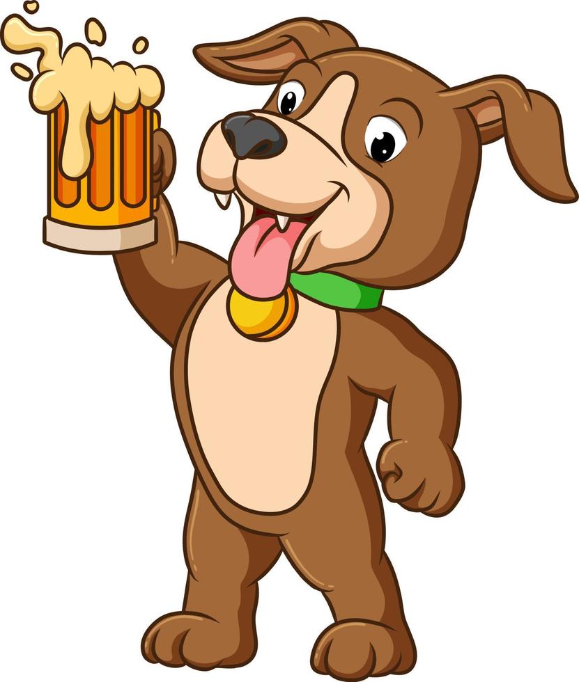 El perro celebra el festival con cerveza de raíz. vector