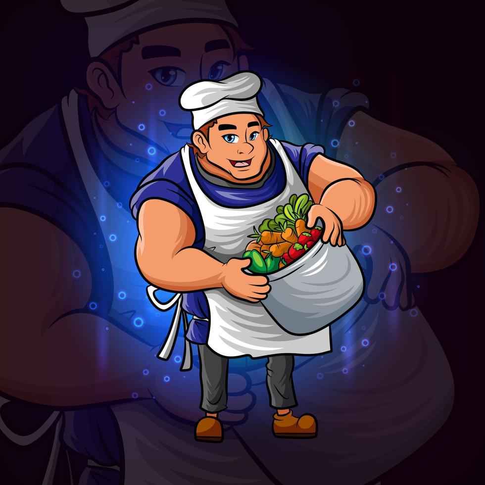 The chef with the a pot of vegetable esport mascot design vector