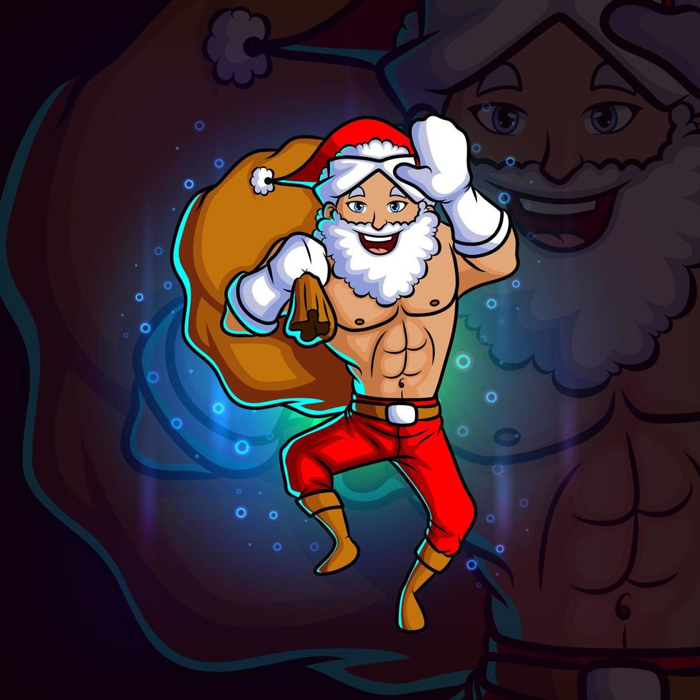 The santa with the sack is waving stick esport mascot design vector