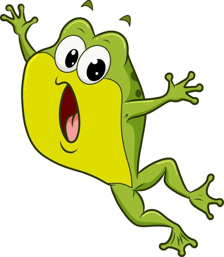 The hand drawing of the frog is jumping with a panic face vector