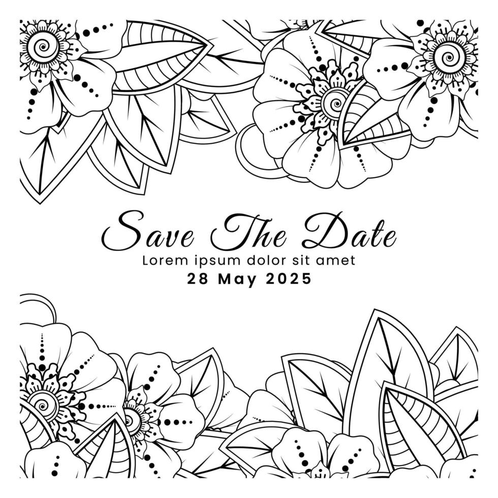 Save the date with mehndi flower. decoration in ethnic oriental, doodle ornament. vector