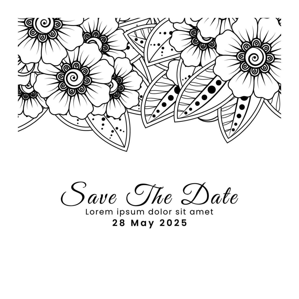 Save the date with mehndi flower. decoration in ethnic oriental, doodle ornament. vector