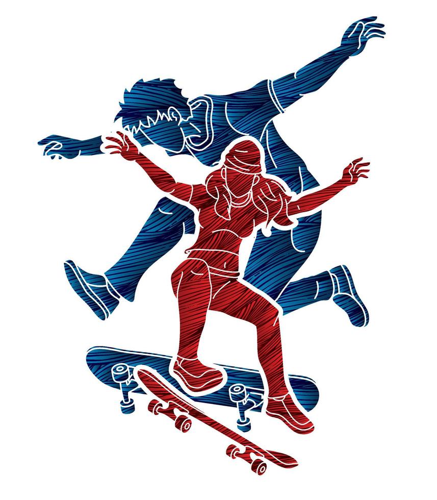 Silhouette Skateboarder Playing Skateboard Action vector