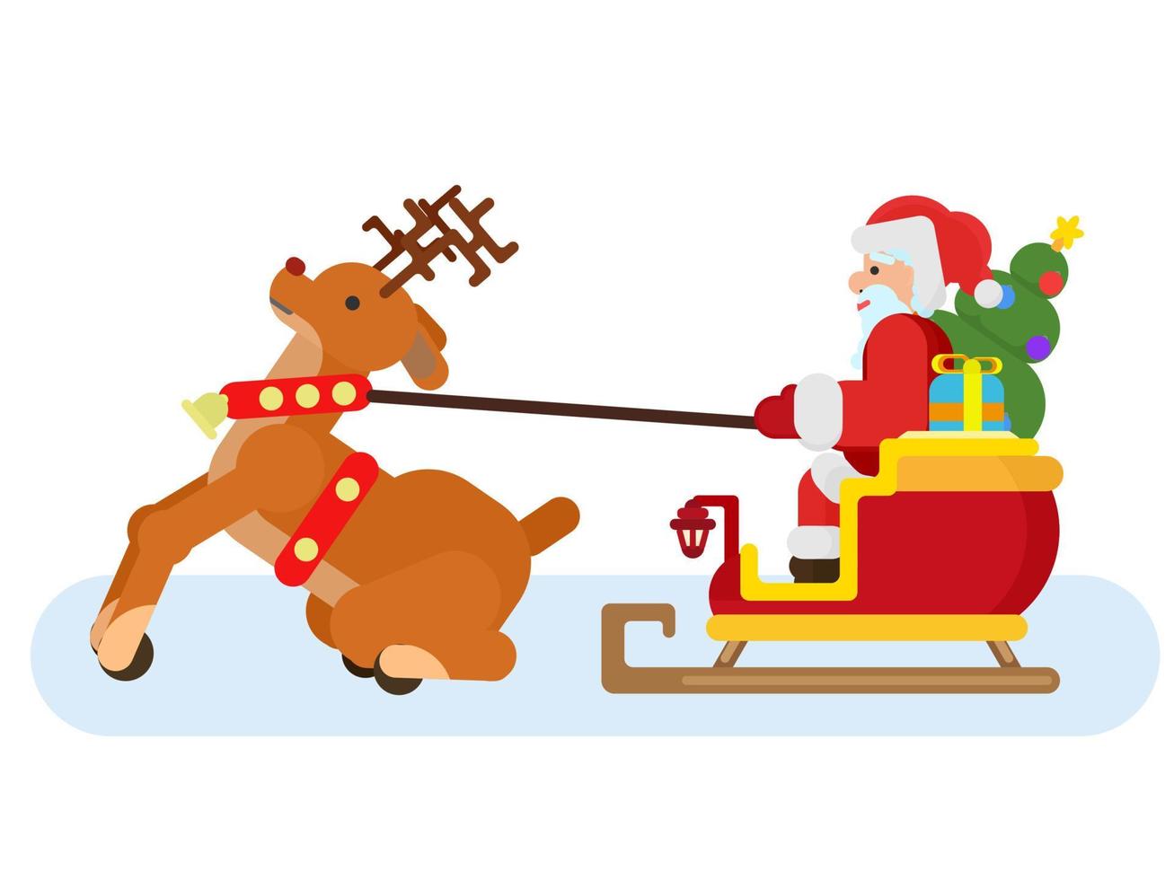 santa claus on a sleigh with a reindeer rides in vector