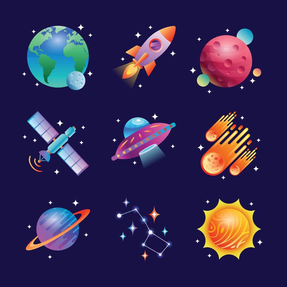 Conjunto de iconos de espacio de cuerpos celestes vector