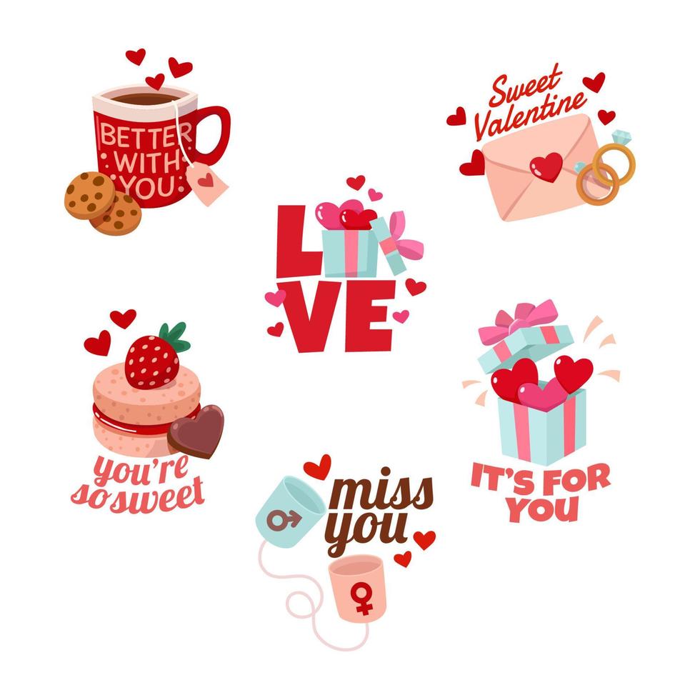 conjunto de preciosa pegatina de san valentín vector