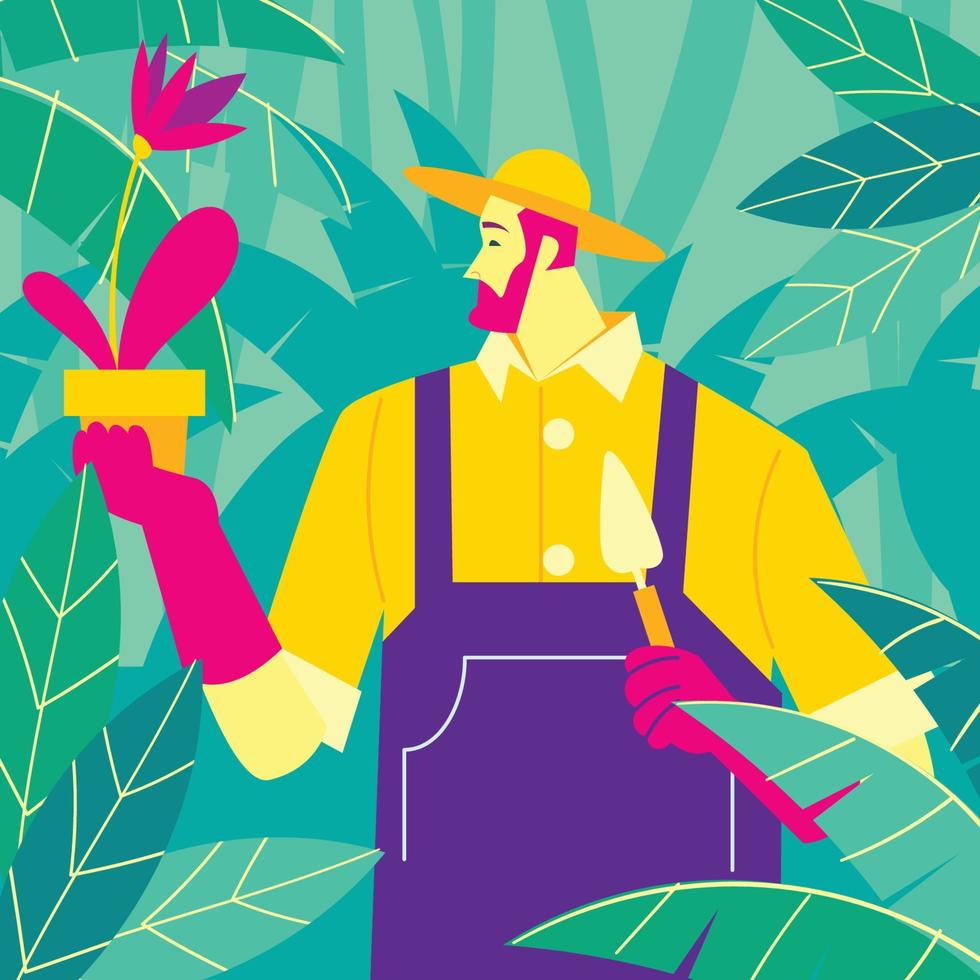 A Gardener with a Potted Plant vector