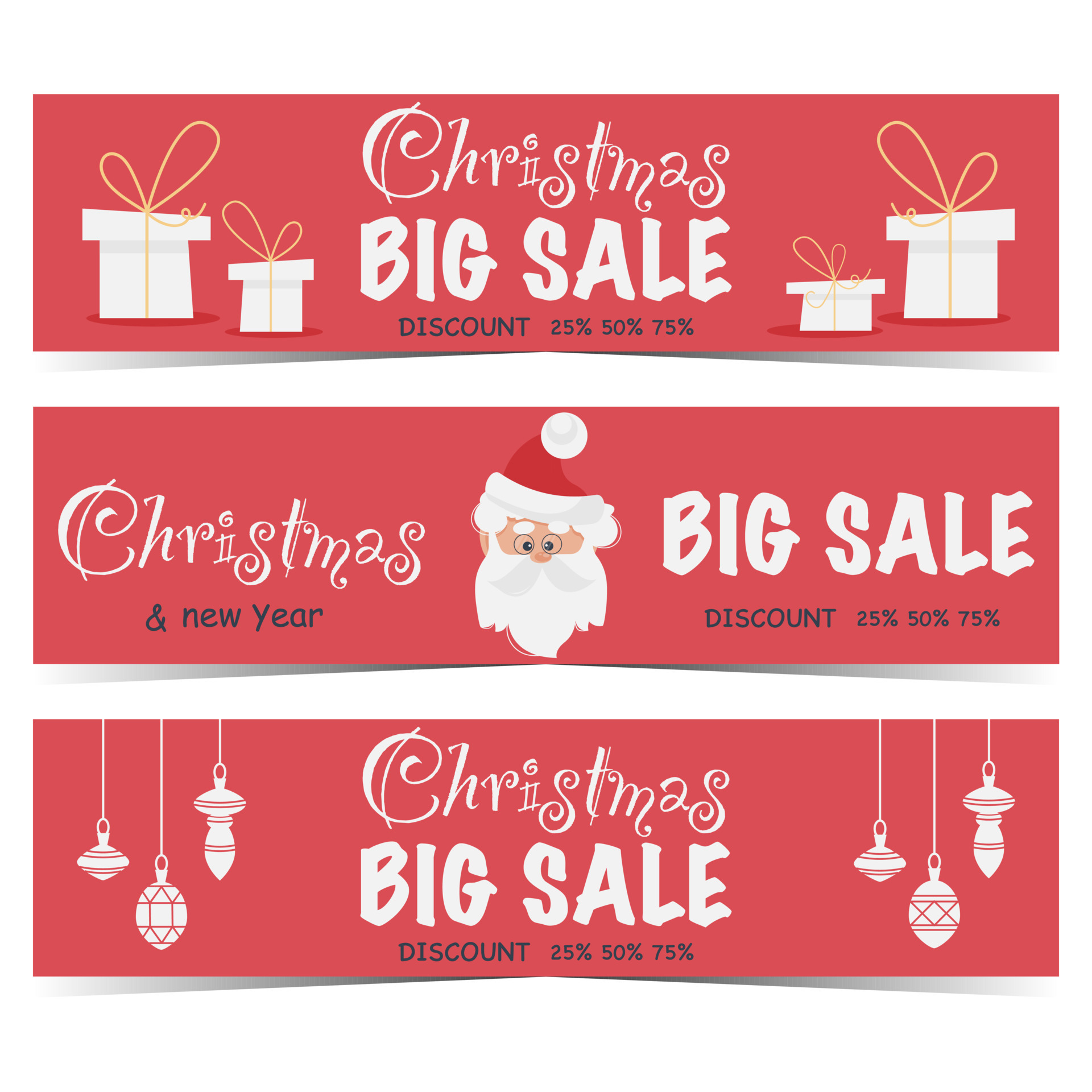 Christmas big sale red banners set. New Year discount coupons and ...