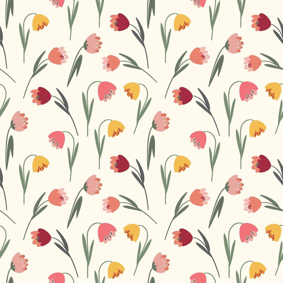 seamless pattern with multicolored flowers tulips vector