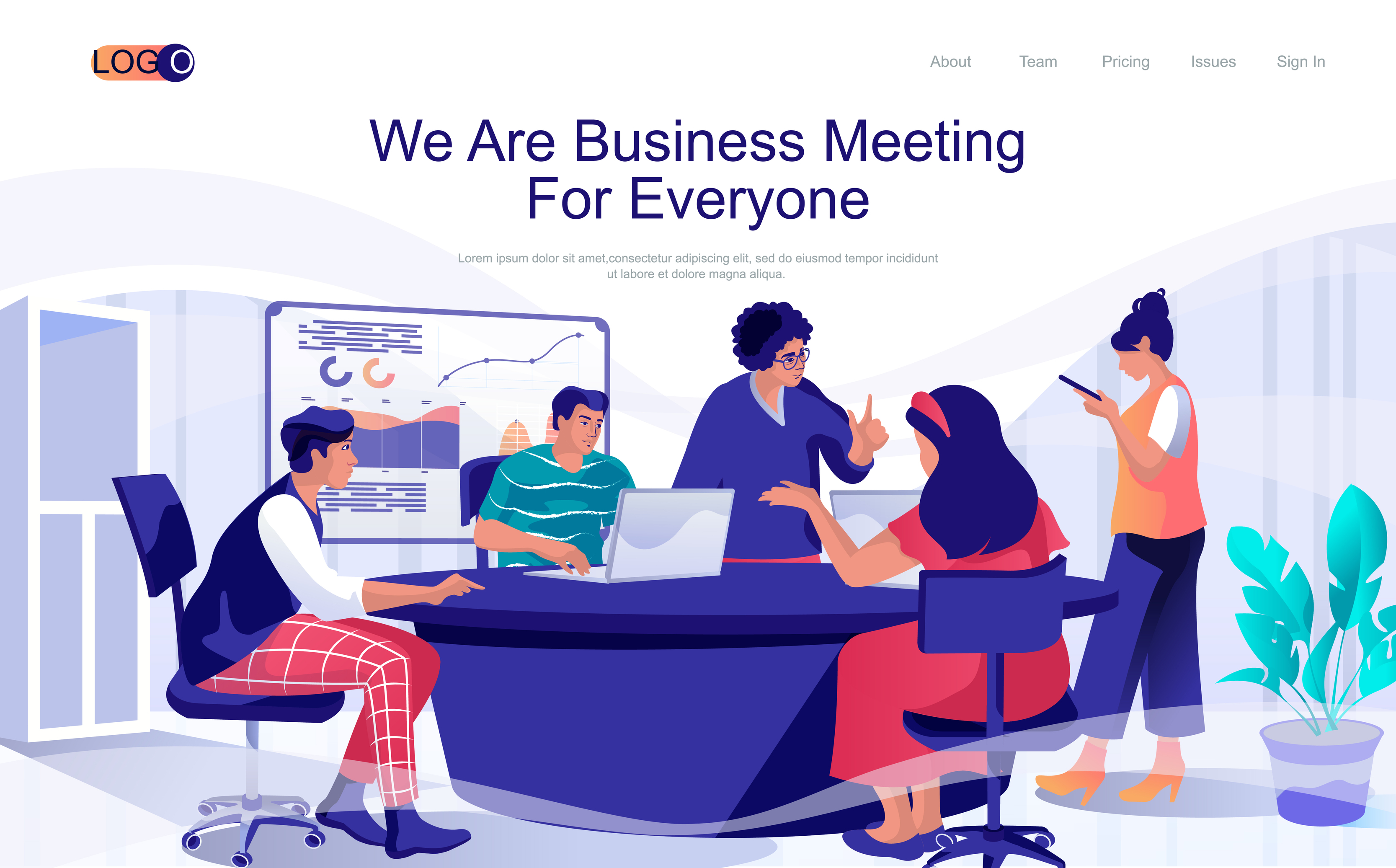 Business meeting concept isometric landing page. People discuss and
