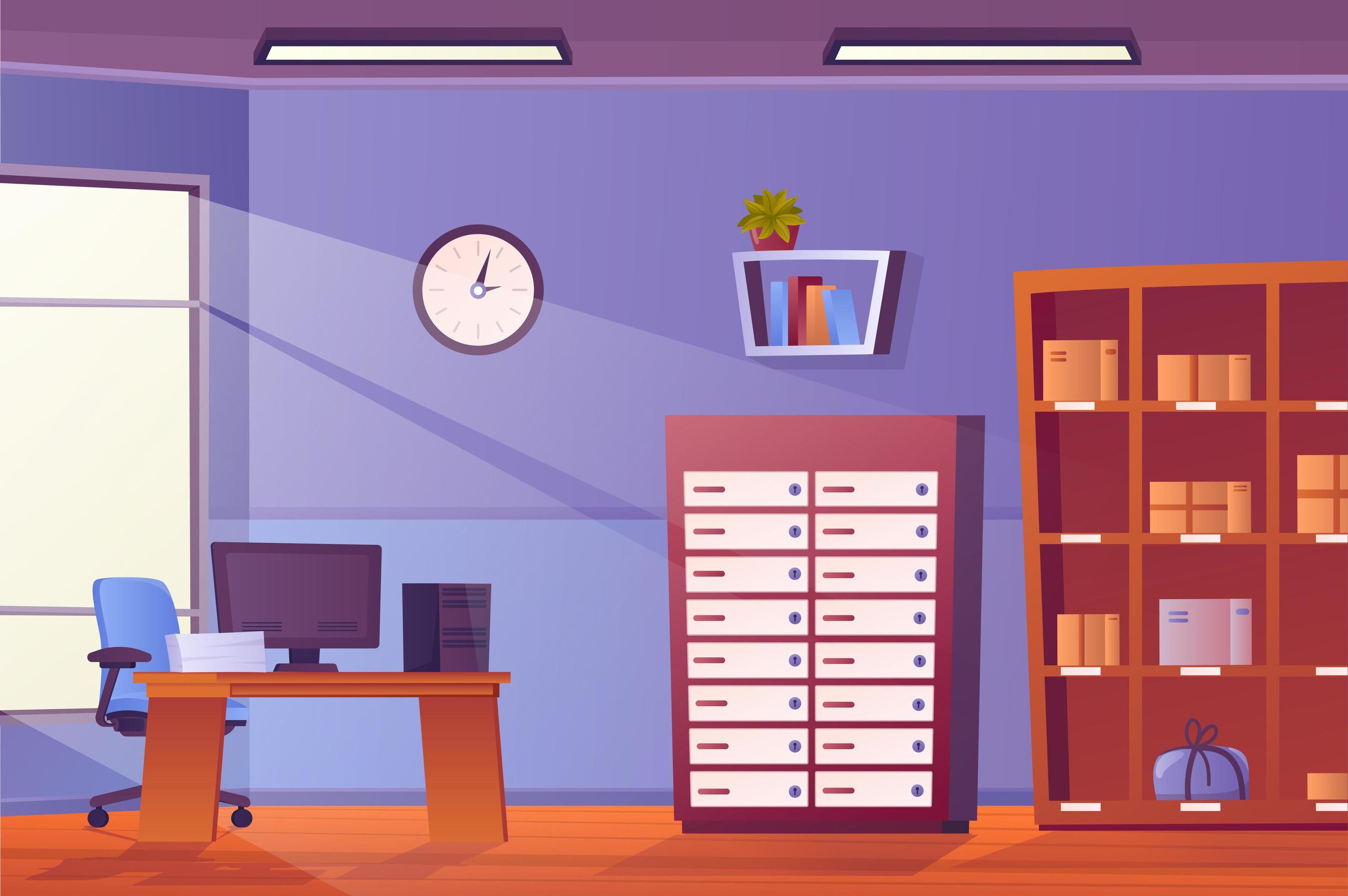 Lugar De Trabajo En Concepto De Interior De Oficina En Diseno Plano De Dibujos Animados Empapelado