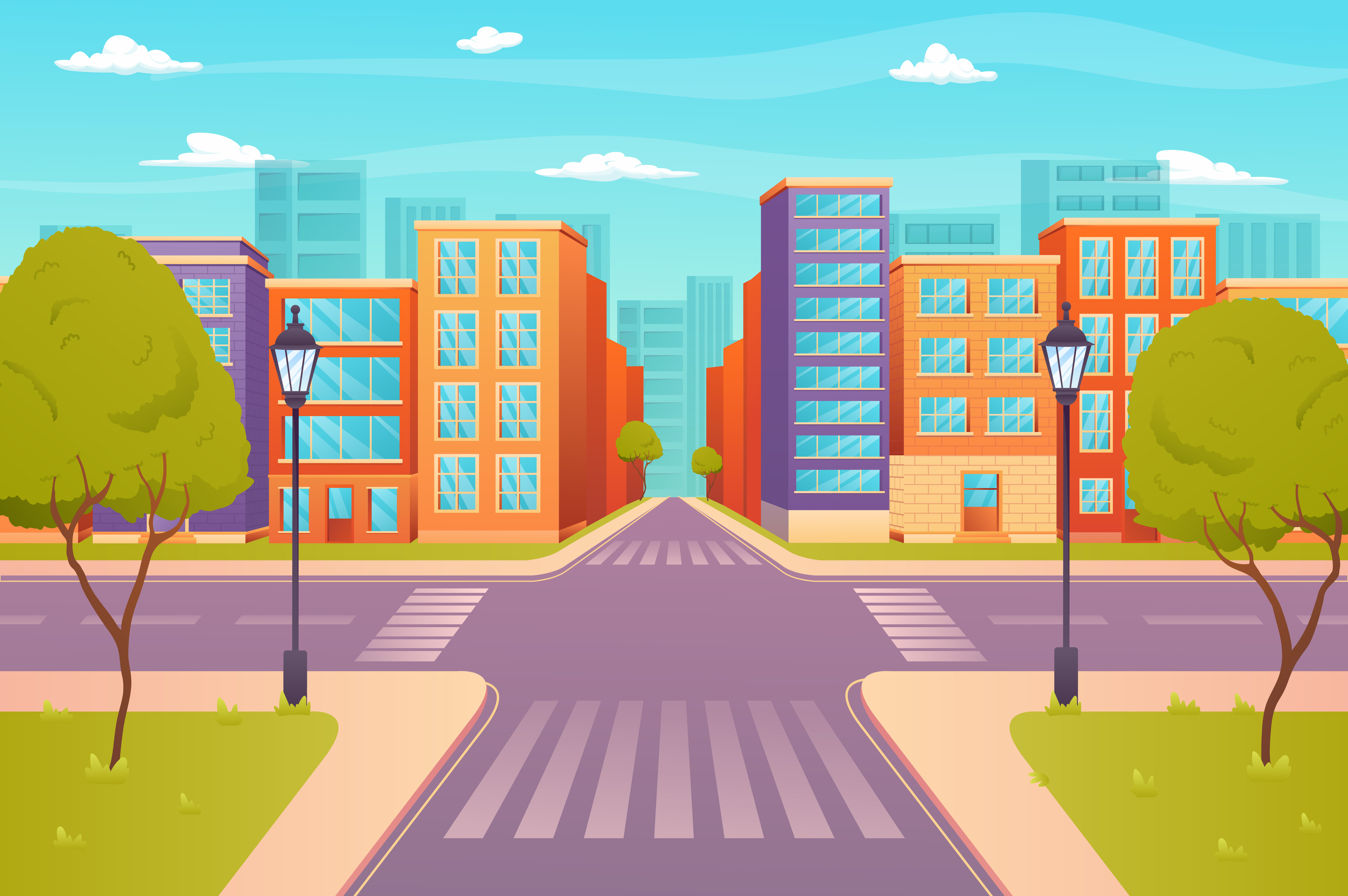 Crossroads on city street view concept in flat cartoon design. Cityview with roadway, sidewalk with lanterns, buildings, skyscrapers on horizon. Urban infrastructure. Vector illustration background 4946826 Vector Art at Vecteezy Crossroads on city street view concept in flat cartoon design. Cityview with roadway, sidewalk with lanterns, buildings, skyscrapers on horizon. Urban infrastructure. Vector illustration background 4946826 Vector Art at Vecteezy