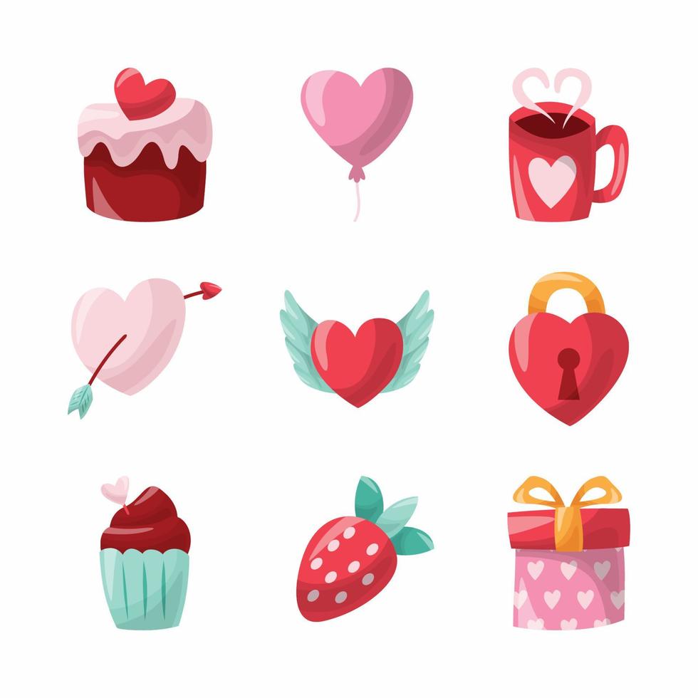 día de san valentín lindo doodle conjunto de iconos vector
