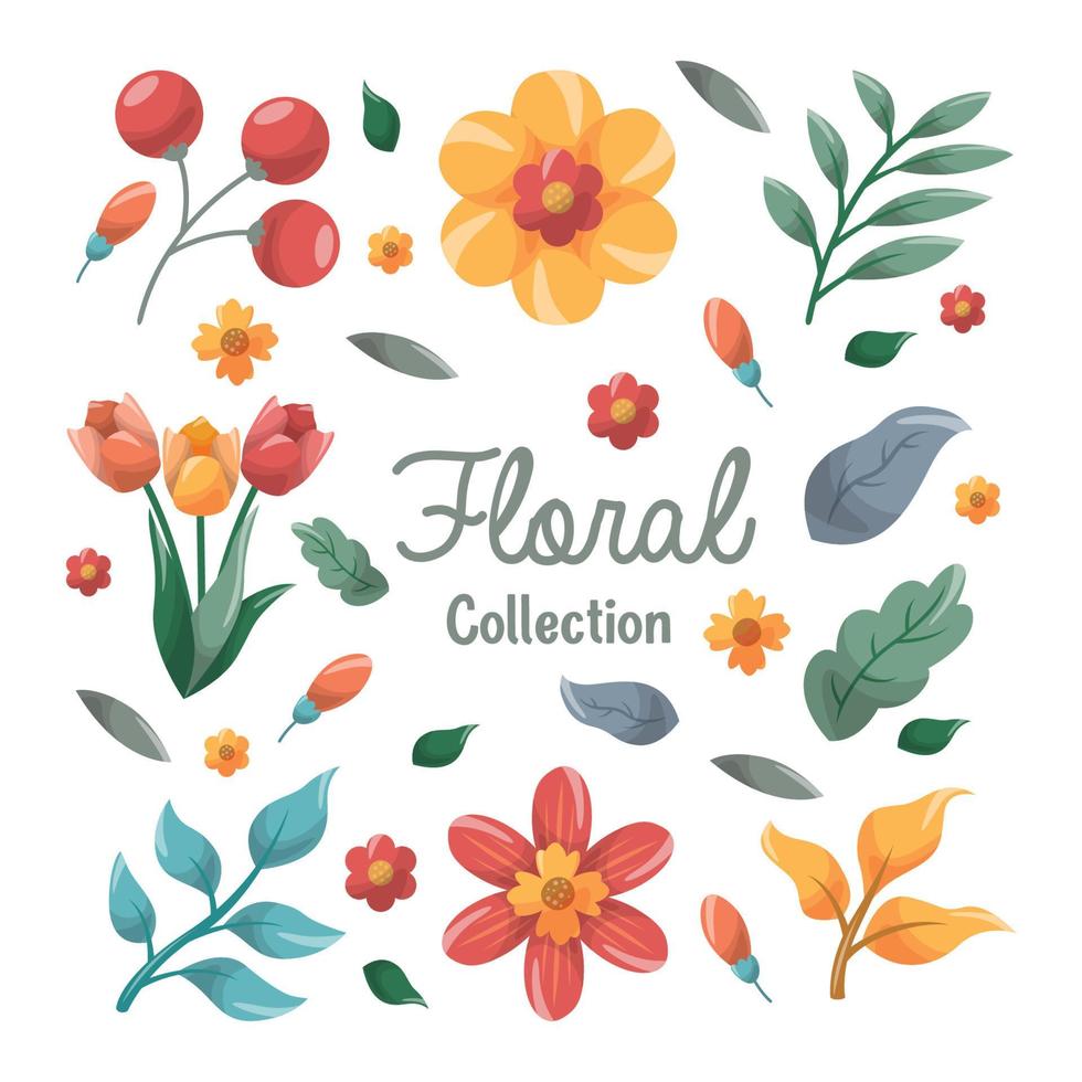 colección de flores y follaje de elementos florales vector