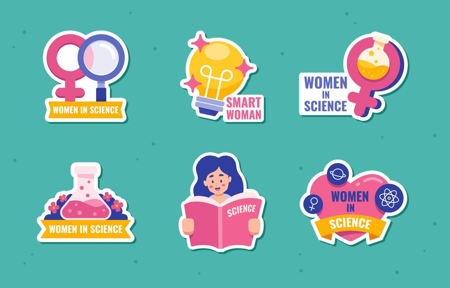 conjunto de pegatinas del día internacional de la mujer en la ciencia vector