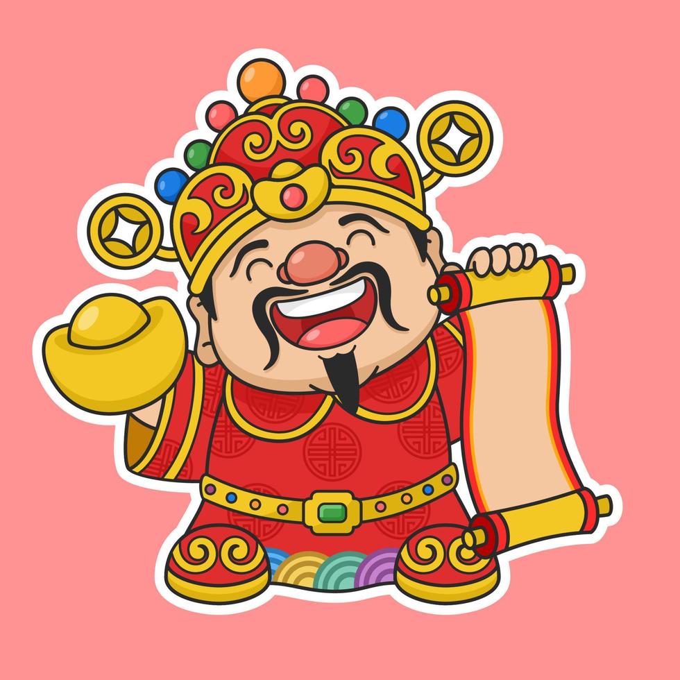 Adorable Chinese New Year Fortune God Holding Gold Money And Scroll vector