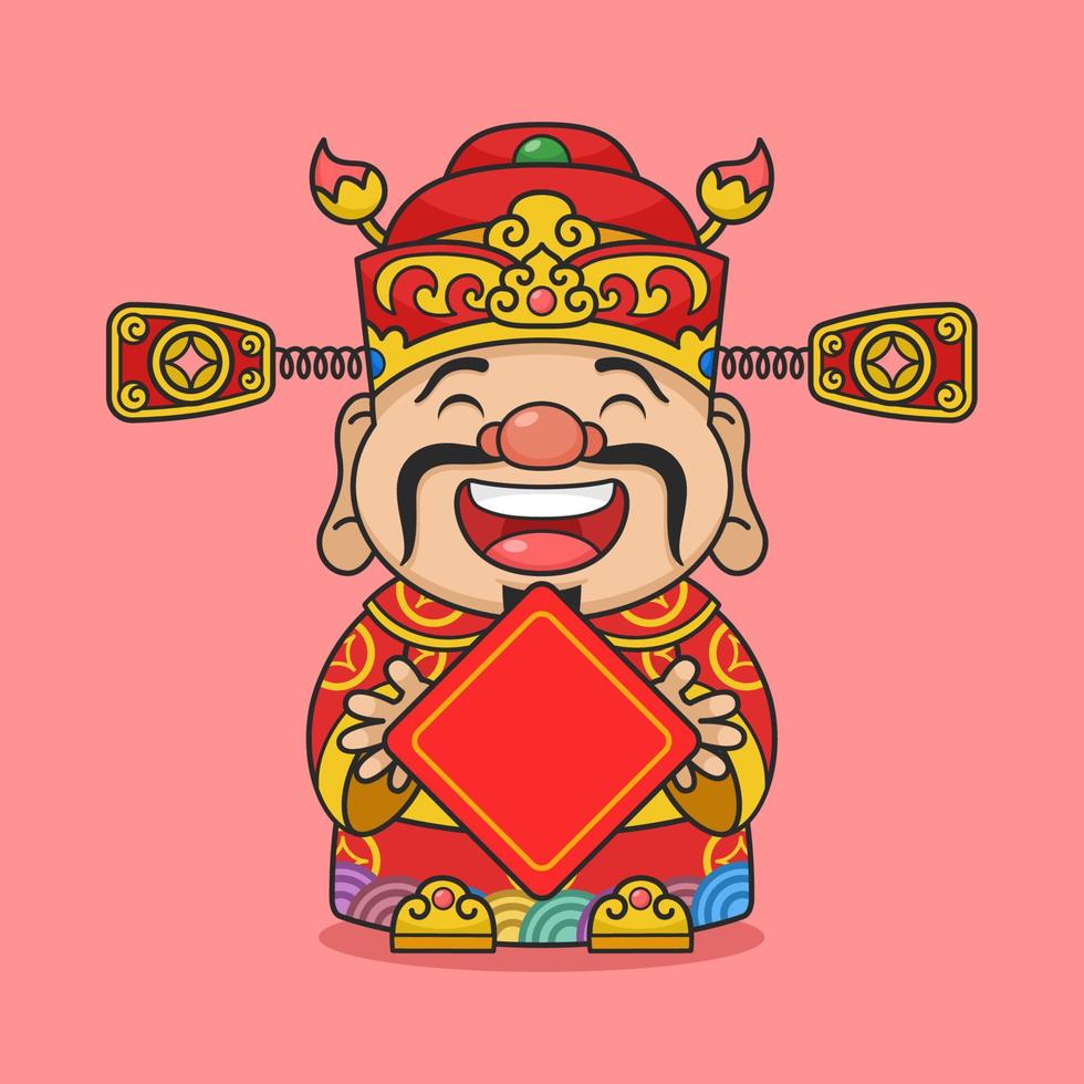 Cute Chinese New Year Fortune God Holding Board vector