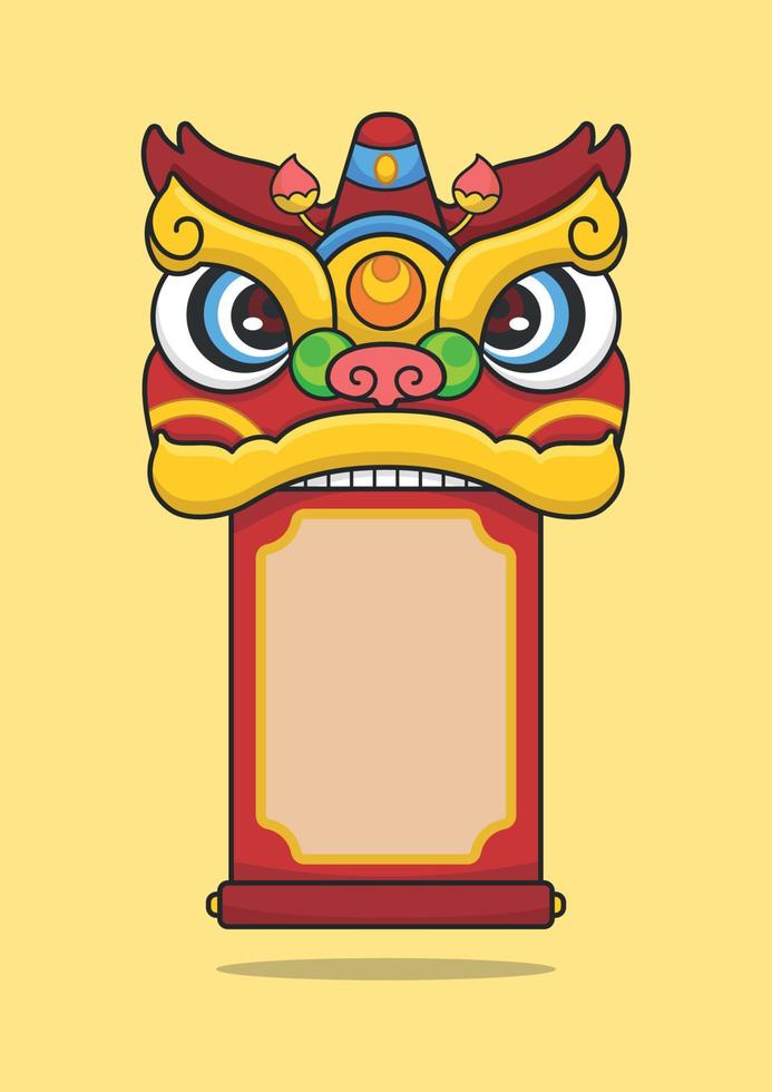 Chinese New Year Lion Dance head Biting Scroll vector