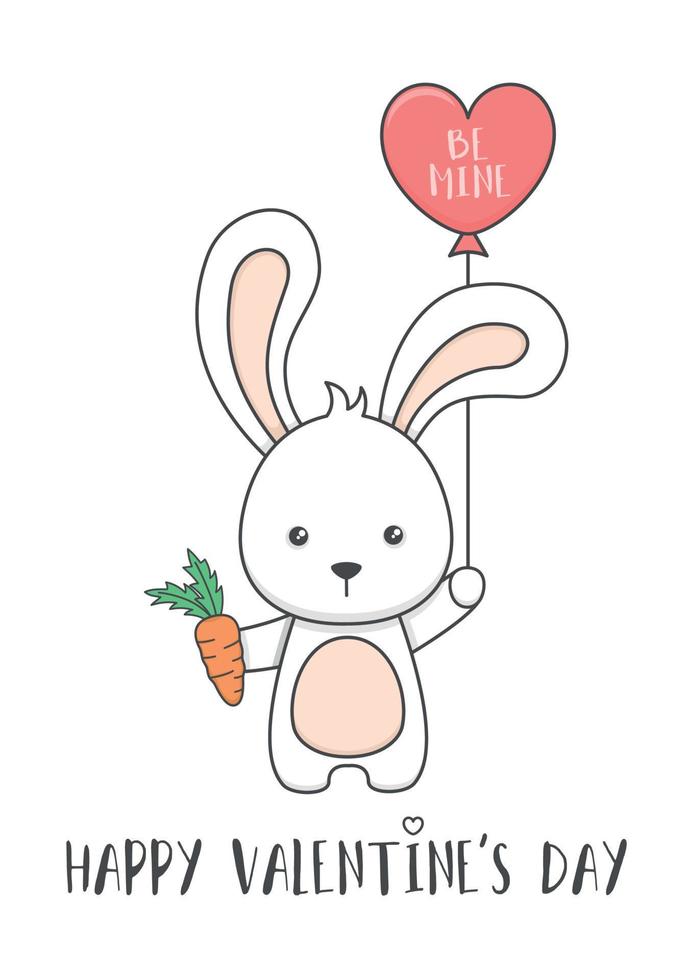 Cute Valentines Day Bunny Rabbit Holding Carrot And Balloon vector