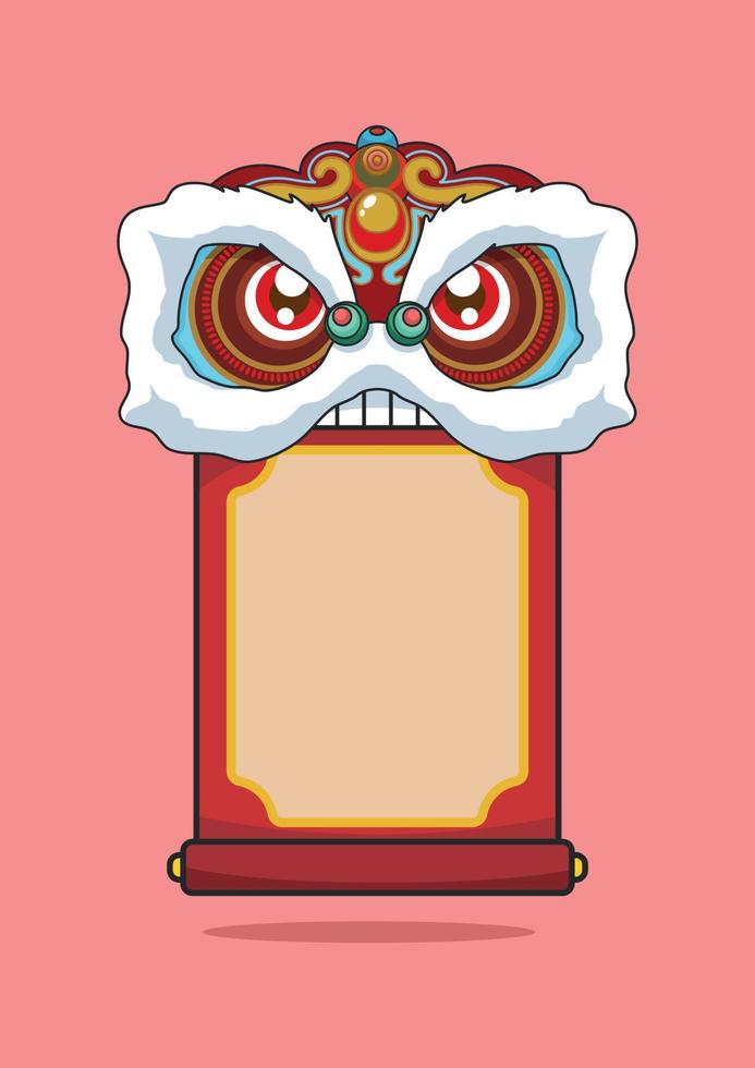 Chinese New Year Lion Dance Head Bite Scroll vector