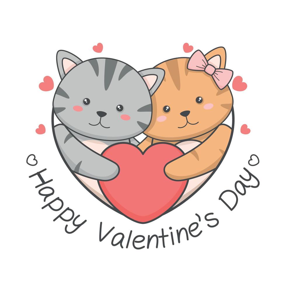 Cute Valentines Day Kitty Cat Couple In Love vector