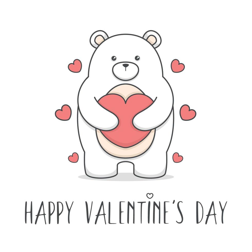 Cute Valentines Day Polar Bear Hugging Heart vector