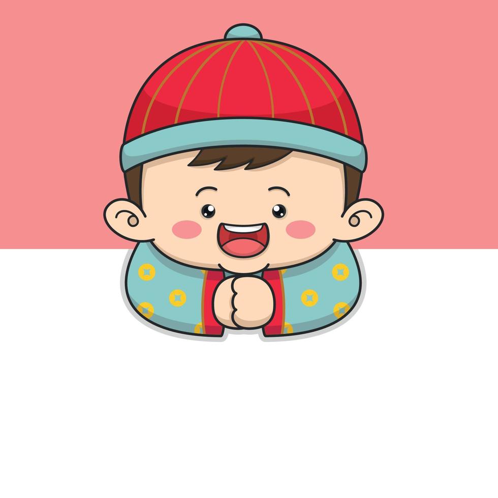 Cute Chinese New Year Boy In Traditional Clothes vector