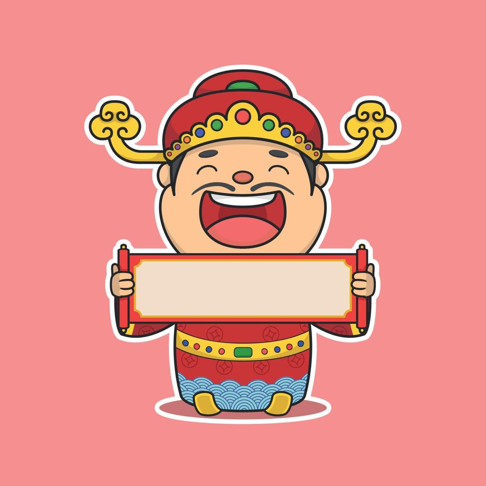 Cute Chinese New Year Fortune God Holding Scroll vector