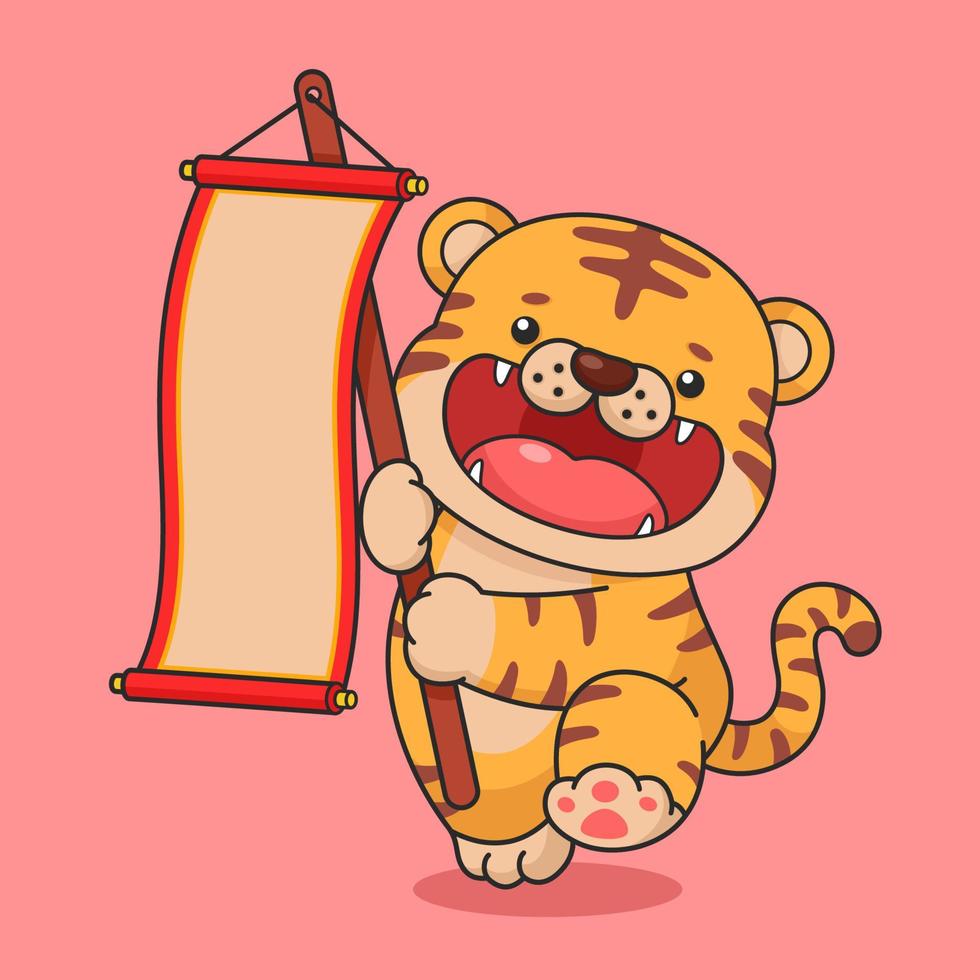 Adorable Chinese New Year Tiger Holding Scroll vector