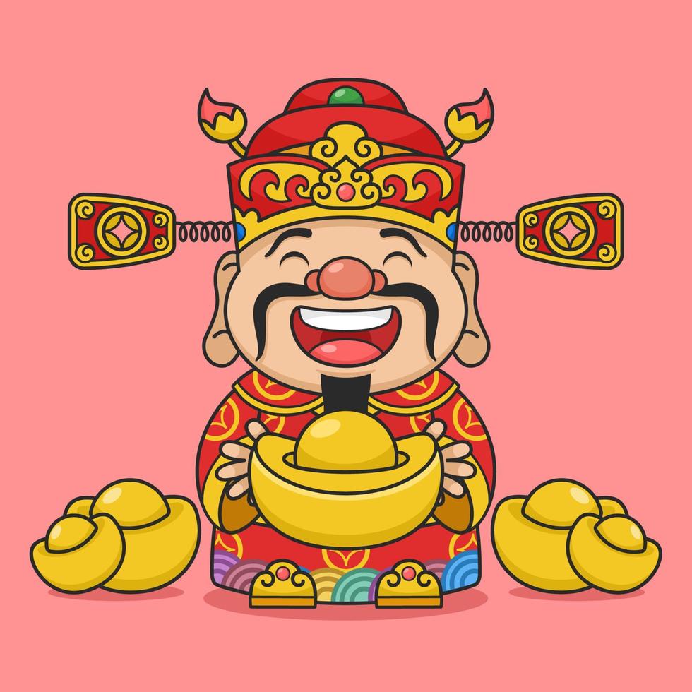 Cute Chinese New Year Fortune God With Gold Money vector