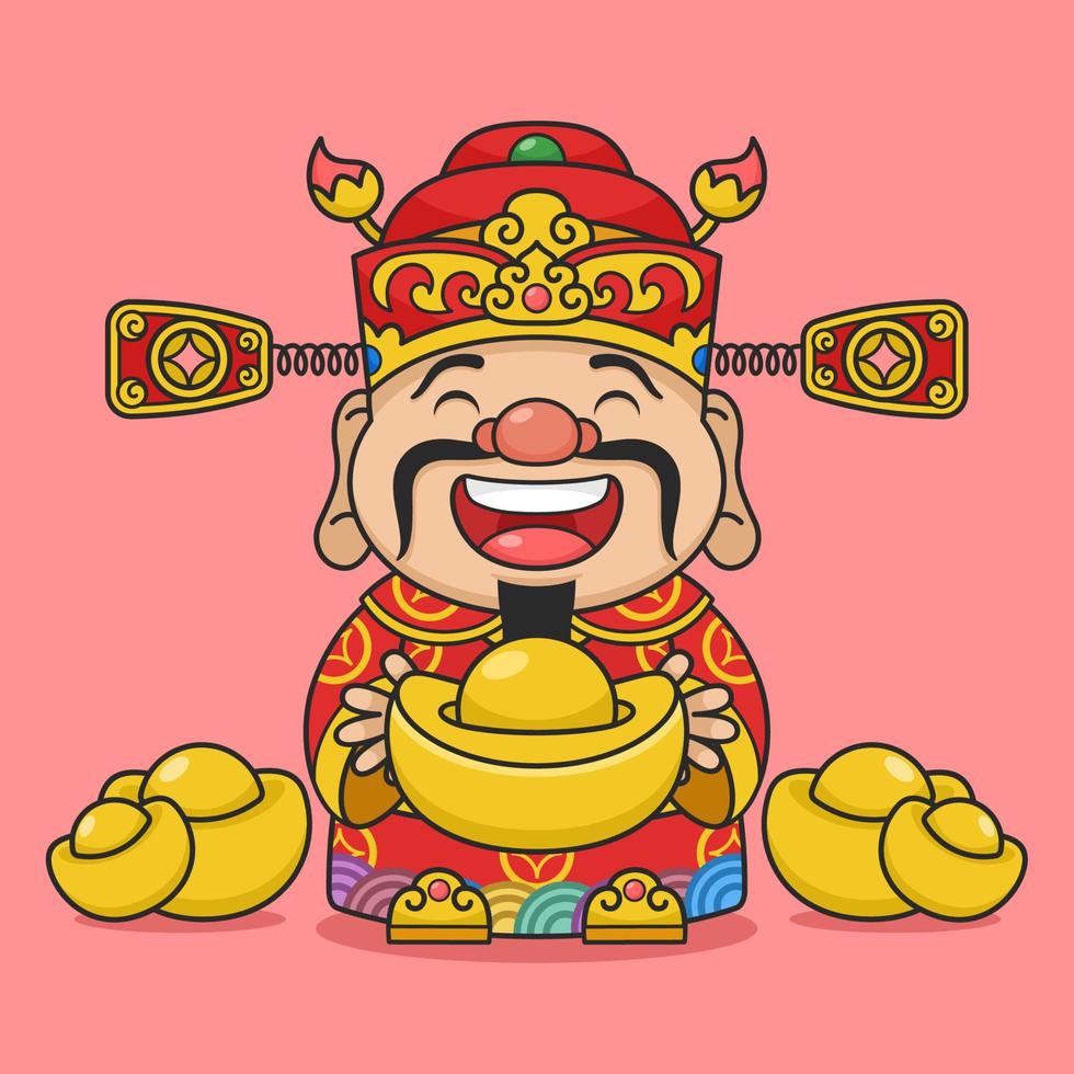 Cute Chinese New Year Fortune God With Gold Money vector