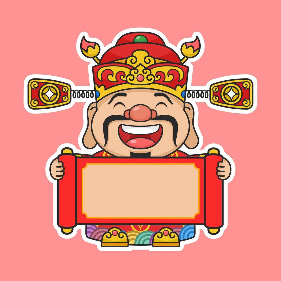 Cute Chinese New Year Fortune God Holding Scroll vector