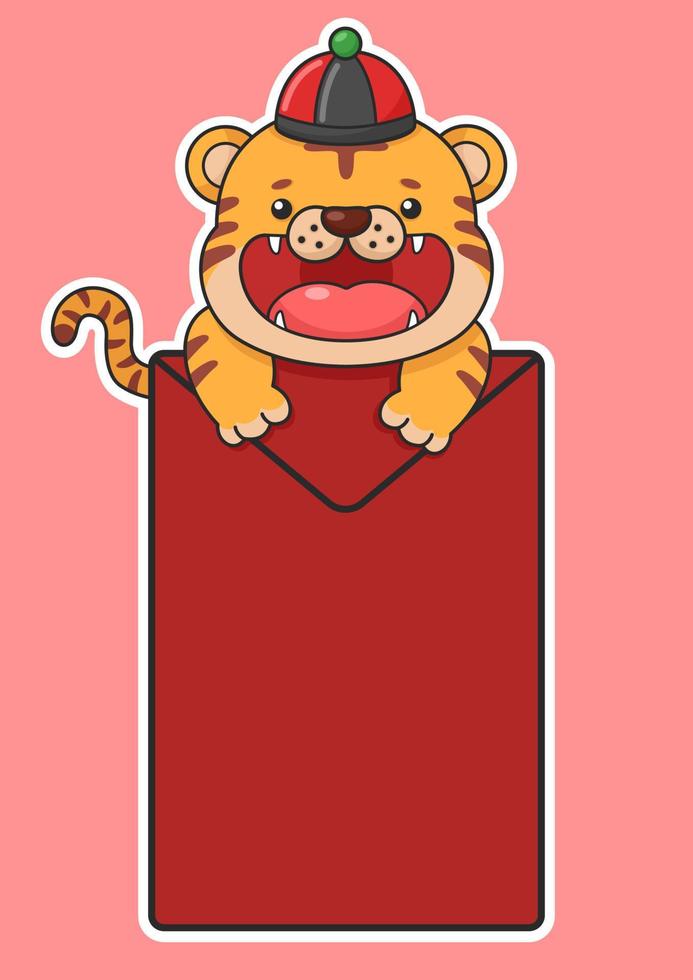 Cute Chinese New Year Tiger Hugging Big Red Envelope vector