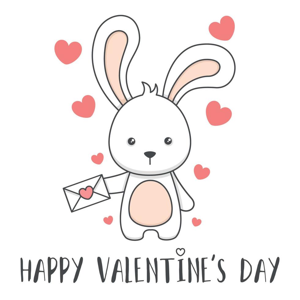 Cute Valentines Day Bunny Rabbit Holding Love Letter vector