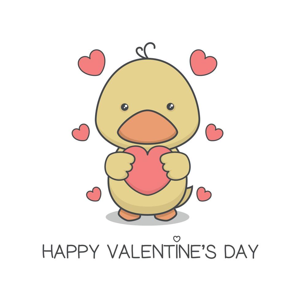Cute Valentines Day Duckling Holding Heart vector