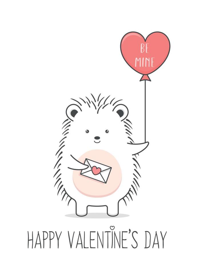 Cute Valentines Day Hedgehog Holding Love Letter And Balloon vector