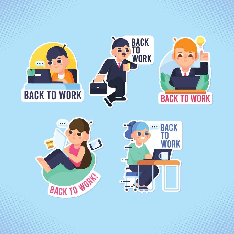 Back To Work Characters Sticker vector