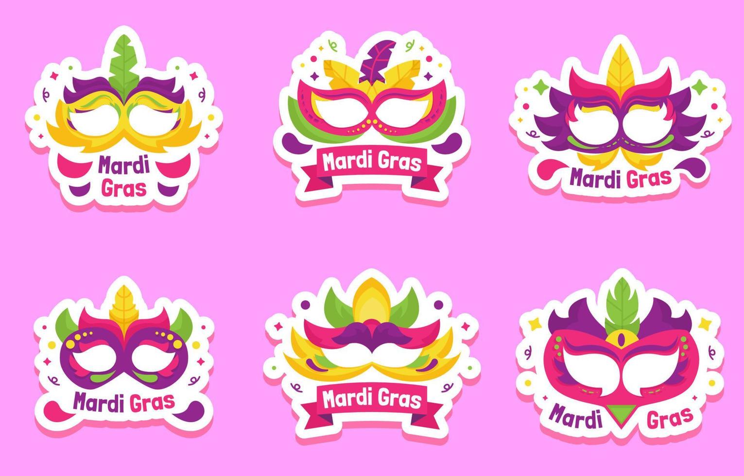 Mardi Gras Masks Beads Stickers concept Free Vector