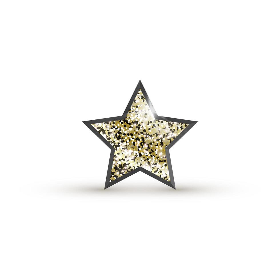 Estrella de icono 3d con brillo dorado aislado sobre fondo blanco. brillante estrella volumétrica proyecta una sombra. ilustración vectorial vector