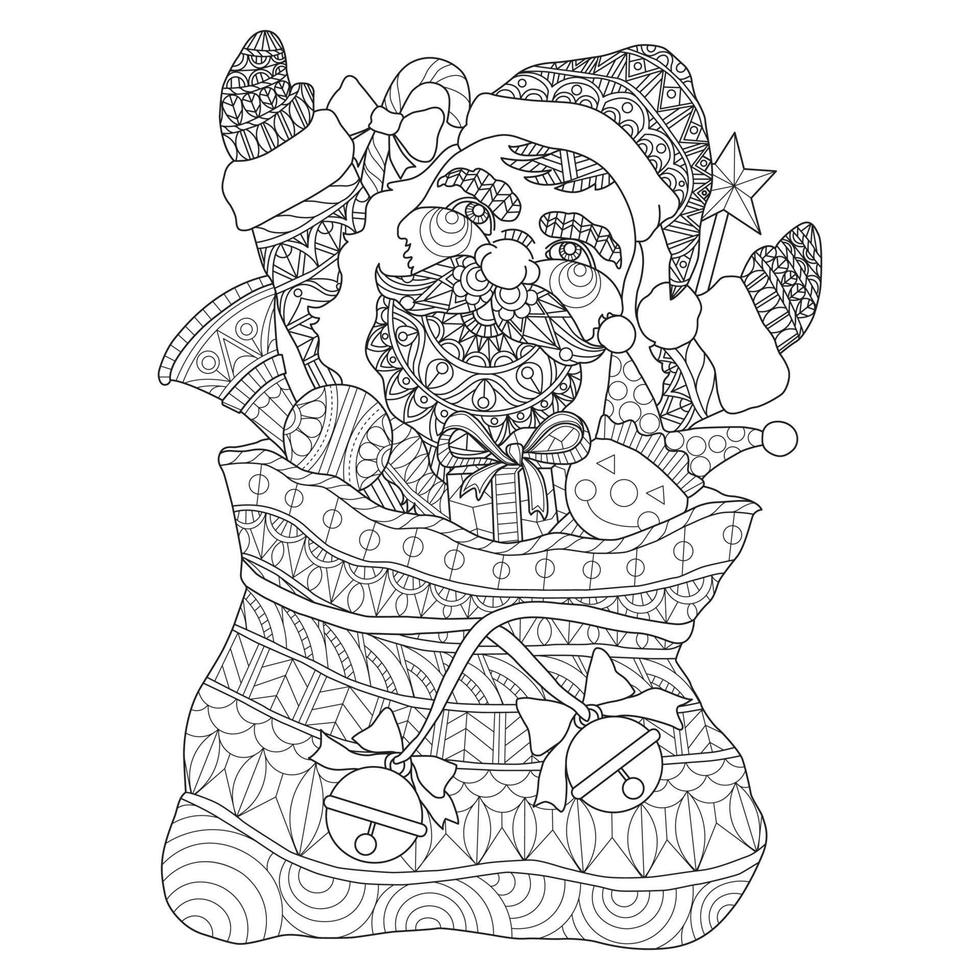 Santa Claus hand drawn for adult coloring book vector