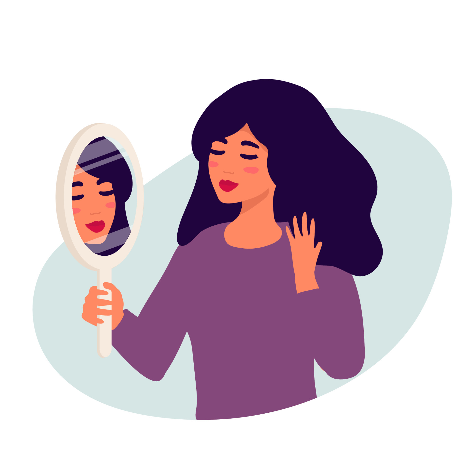 Hand drawn vector illustration of young woman looks on her reflection in  mirror with love. Cartoon flat style flat isolated 4947470 Vector Art at  Vecteezy