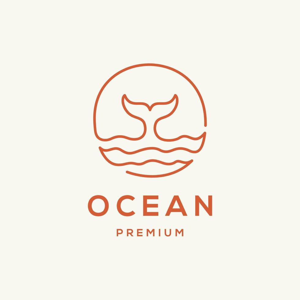 diseño de logotipo lineart de olas de ballenas y mar vector
