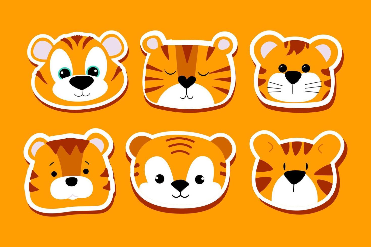 Cute Tiger Cartoon Sticker Vector Art Set 4947568 Vector Art at ...